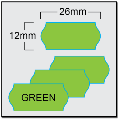 CT4 2612 price gun label in green showing dimensions