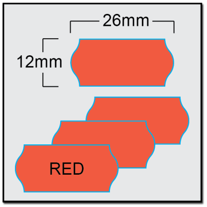 CT4 2612 price gun label in red showing dimensions