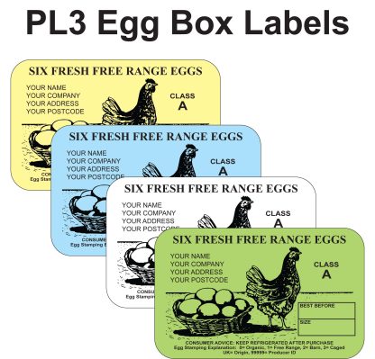 PL3 Egg Box Labels Design in 4 option colours