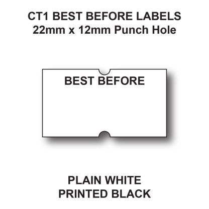 CT1 22 x 12mm Best Before Labels for Price Gun Labels - White Paper - Black Text