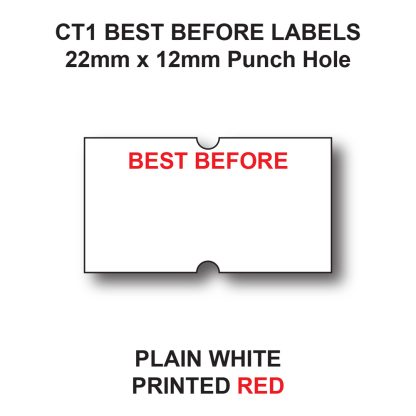CT1 22 x 12mm Best Before Labels for Pricing Guns - White Paper - Red Text
