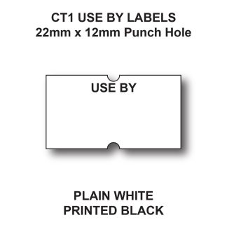 CT1 22 x 12mm Use By labels for price guns - White labels with black text