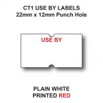 CT1 22x12mm USE BY price gun labels - White labels with red text