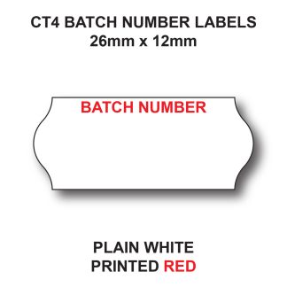CT4 26x12mm Batch Number Labels for Pricing Guns - White Paper - Red Text