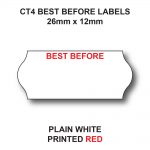 CT4 26x12mm Best Before Labels for Pricing Guns - White Paper - Red Text